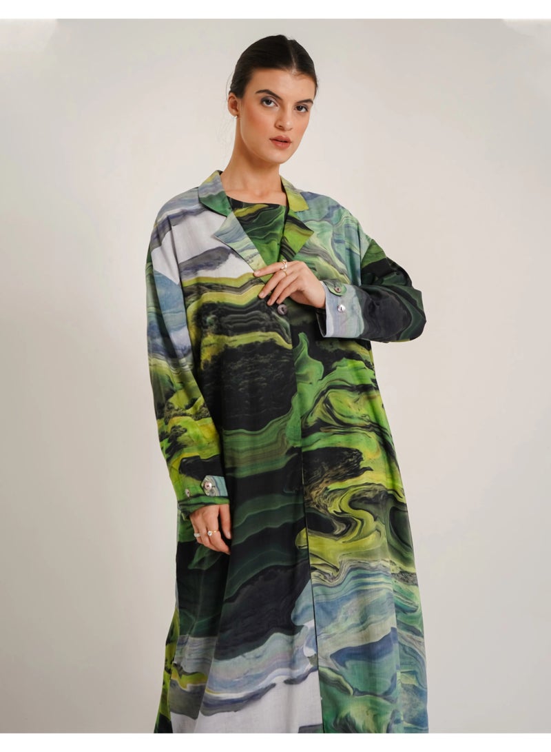 Noor Amal Green Trench Abaya – Inspired by nature with Organic Cotton  - Image 5
