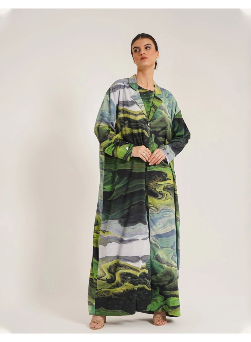 Noor Amal Green Trench Abaya – Inspired by nature with Organic Cotton  - Image 2