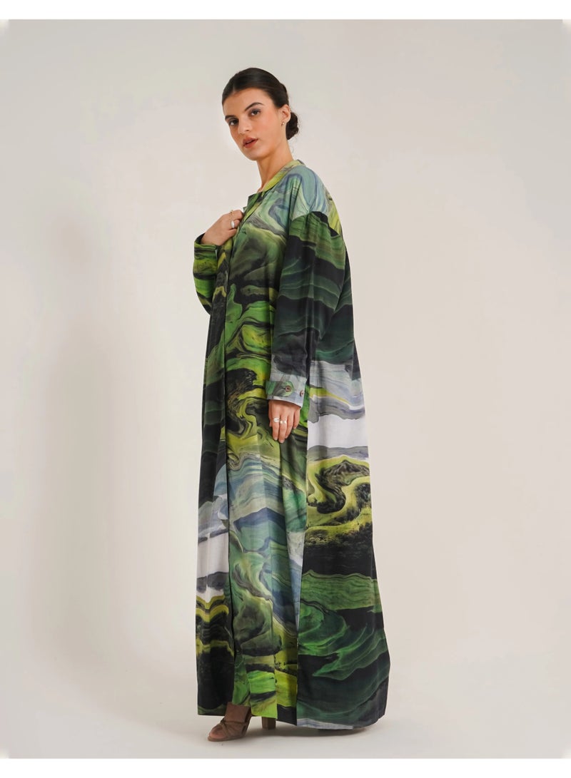 Noor Amal Green Trench Abaya – Inspired by nature with Organic Cotton  - Image 3