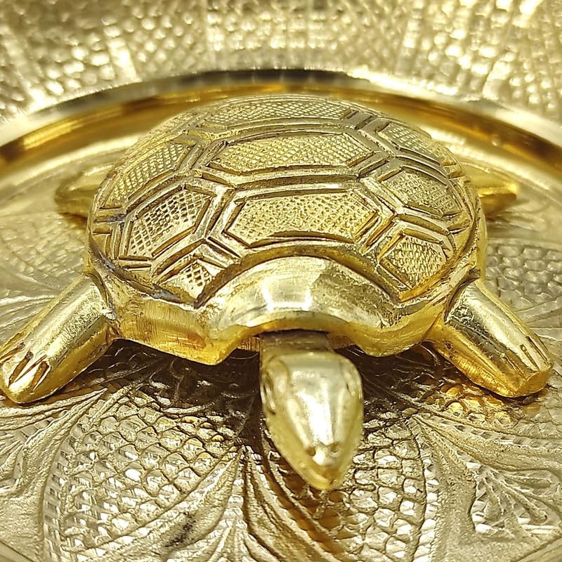 XOMARK Vastu Feng Shui Brass Tortoise with Plate for Career Opportunities and Good Luck Brass Turtle Metal Kachua Plate Handicraft Decor Gift Items for Home Office - Image 3