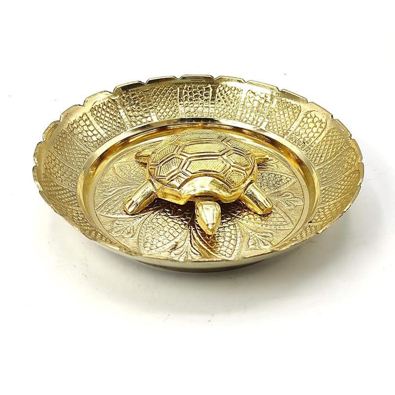 XOMARK Vastu Feng Shui Brass Tortoise with Plate for Career Opportunities and Good Luck Brass Turtle Metal Kachua Plate Handicraft Decor Gift Items for Home Office - Image 2