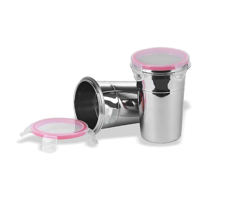 Dynore Stainless Steel Airtight, Leak Proof, Frezzer Safe and Dust Proof Glass Tumblers with Lid Set of 2. Capacity- 600 ML - Image 3