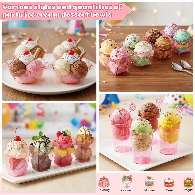 Vesici 446 Pcs Mini Dessert Cups with Spoons, Picks, 3, 5, 6 oz Plastic Ice Cream Bowls Bulk Dessert Shooters Cups for Salad, Fruit, Wedding, Birthday, Valentine's Day and Easter Party Supplies(Pink) - Image 5
