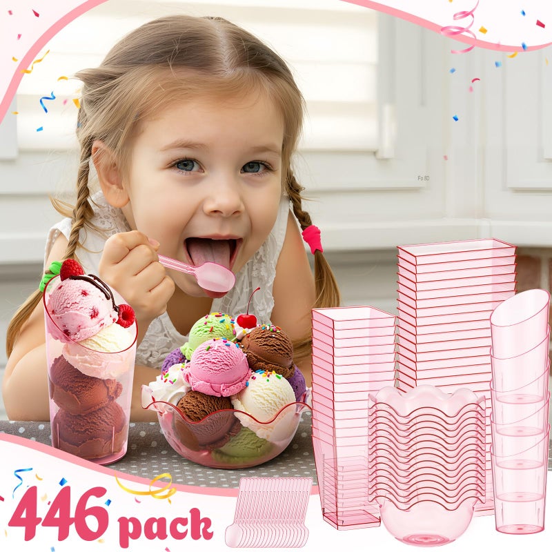 Vesici 446 Pcs Mini Dessert Cups with Spoons, Picks, 3, 5, 6 oz Plastic Ice Cream Bowls Bulk Dessert Shooters Cups for Salad, Fruit, Wedding, Birthday, Valentine's Day and Easter Party Supplies(Pink) - Image 4