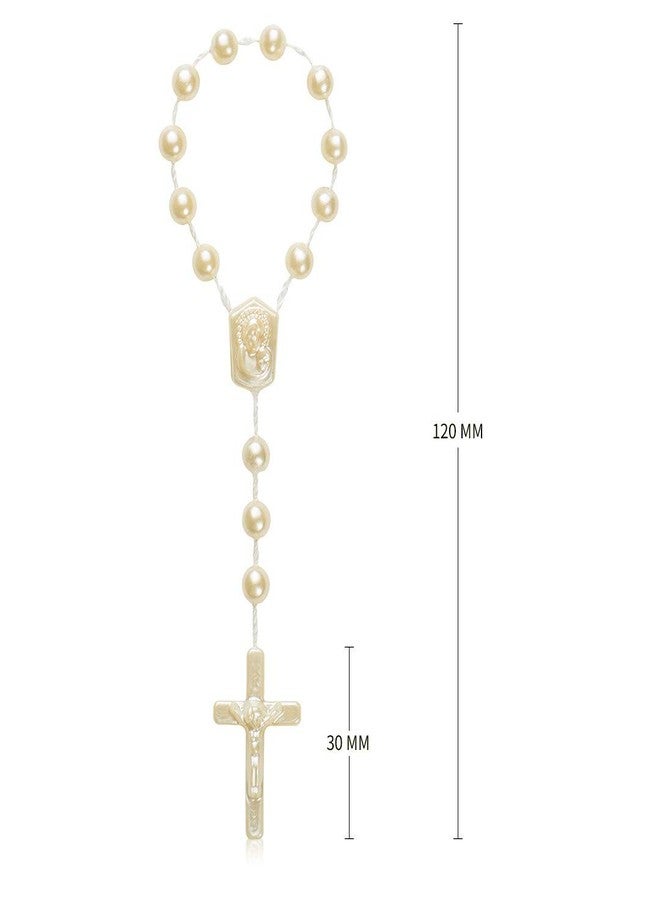 CHENGXIN 24 Pcs Mini Rosary Baptism Favors, Bulk Acrylic Finger Rosaries, First Communion Christening Party Gift (Ivory) - Image 3