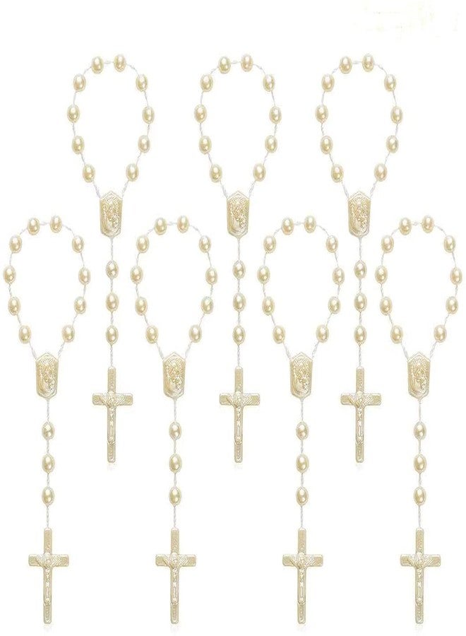 CHENGXIN 24 Pcs Mini Rosary Baptism Favors, Bulk Acrylic Finger Rosaries, First Communion Christening Party Gift (Ivory) - Image 4