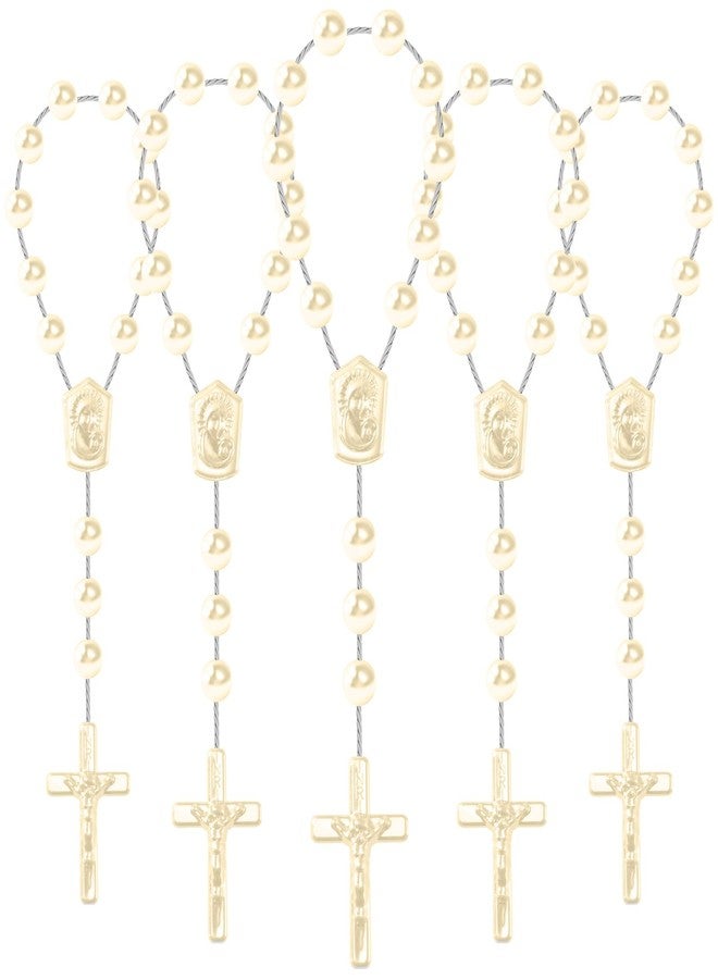 CHENGXIN 24 Pcs Mini Rosary Baptism Favors, Bulk Acrylic Finger Rosaries, First Communion Christening Party Gift (Ivory) - Image 1