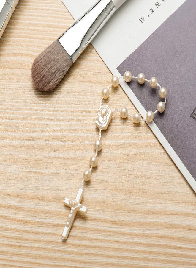 CHENGXIN 24 Pcs Mini Rosary Baptism Favors, Bulk Acrylic Finger Rosaries, First Communion Christening Party Gift (Ivory) - Image 5