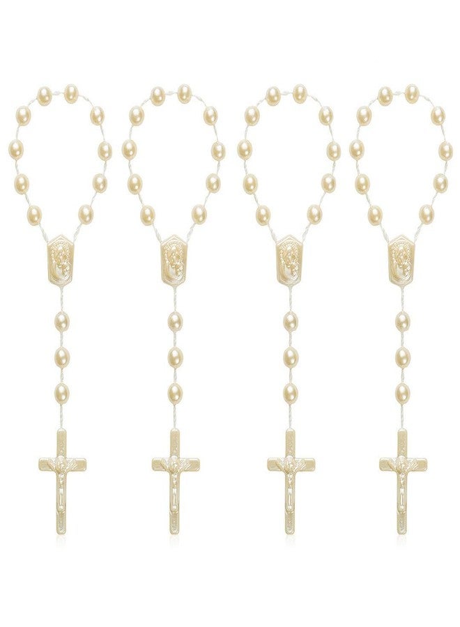 CHENGXIN 24 Pcs Mini Rosary Baptism Favors, Bulk Acrylic Finger Rosaries, First Communion Christening Party Gift (Ivory) - Image 2