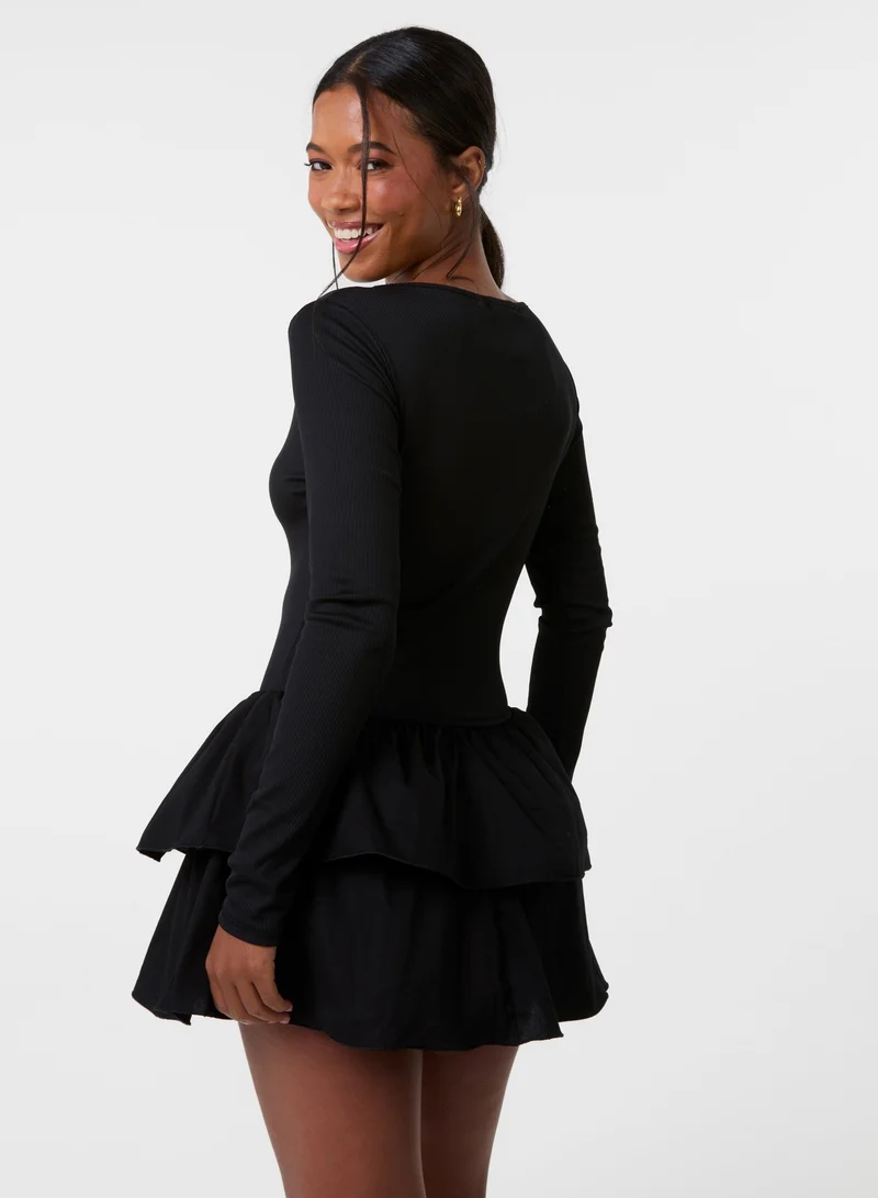 Pink Vanilla Rib Dress With RaRa Skirt