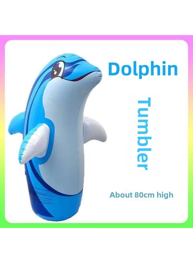 Manufacturers Supply Inflatable Dinosaur Tumbler Children's PVC Inflatable Toys Dinosaur Stall Toys Pushing Gifts-Color: Blue Dolphin-Specifications:+foot Pump + Repair Patch  - Image 1