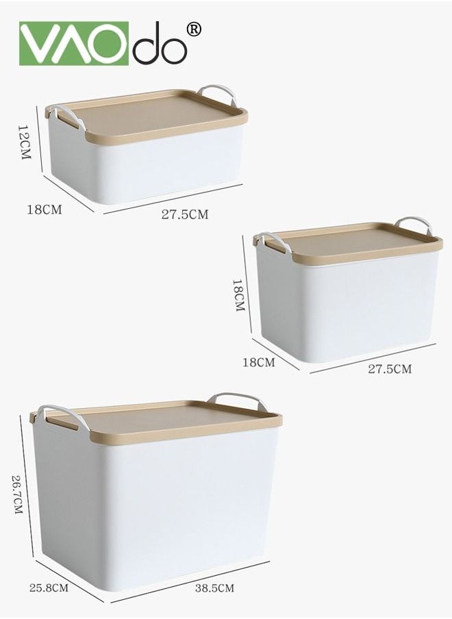 VAOdo 3PCS Household Storage Box with Handle and Lid Portable Clothes Sundries Plastic Storage Box  - Image 2