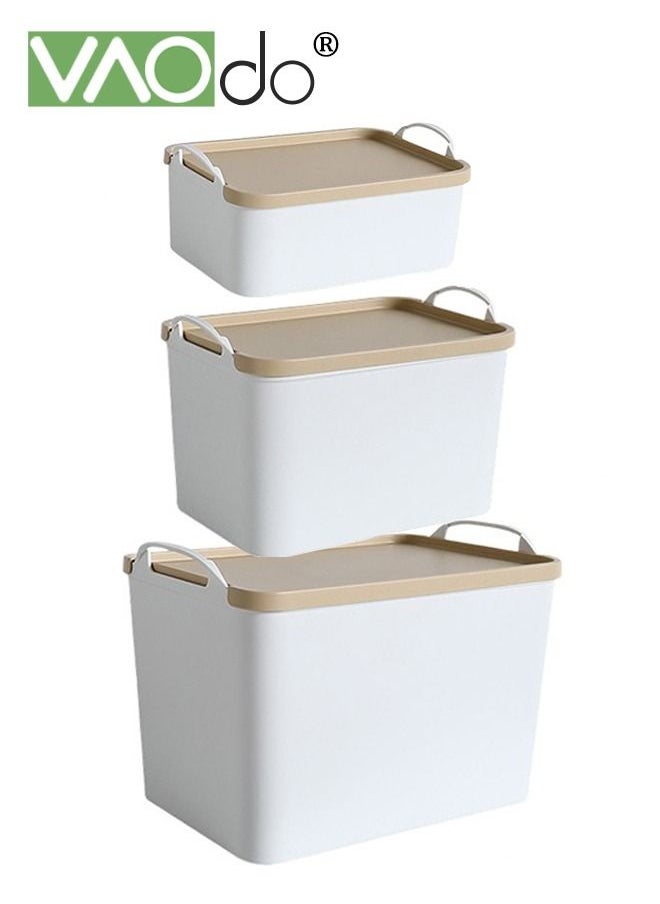 VAOdo 3PCS Household Storage Box with Handle and Lid Portable Clothes Sundries Plastic Storage Box  - Image 1