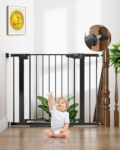 Cumbor 297406 Baby Gate for Stairs Baby Essential Safety Gate Moms Choice Awards WinnerDog Gate for Doorways Pressure Mounted AutoClose Pet Gates for Dogs Indoor Durable Child Gate Black