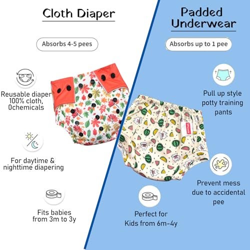 VParents Padded Underwear for Babies and Toddlers with 3 Layers of Cotton Padding Potty Training Pull Up & Diaper-Free Time Pack of 5 (1-2 years) Lion car Heart galaxy Watermelon - Image 5