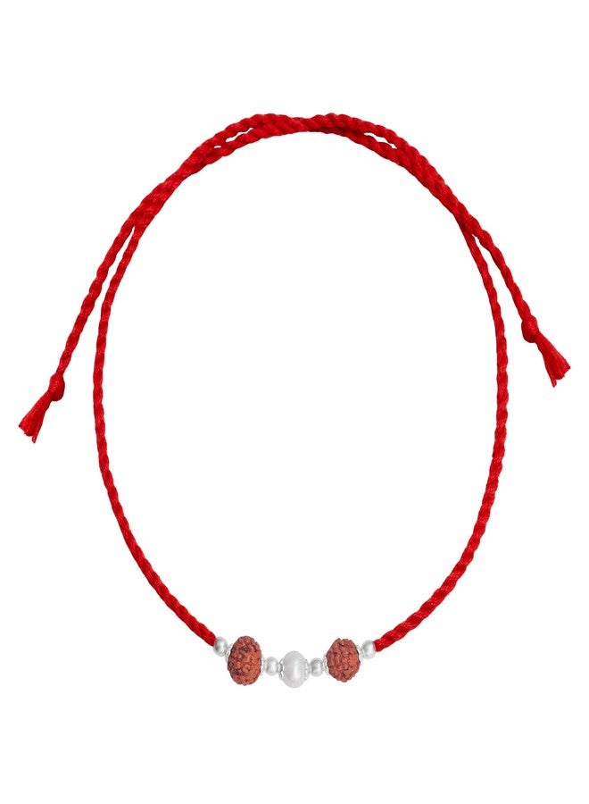 ZAVYA 925 Sterling Silver Rudraksh Freshwater Pearl Rhodium Plating Silver Rakhi | Rakhi for Brother- Rakshabandhan | Gift for Men & Boys |With Certificate of Authenticity and 925 Hallmark - Image 1