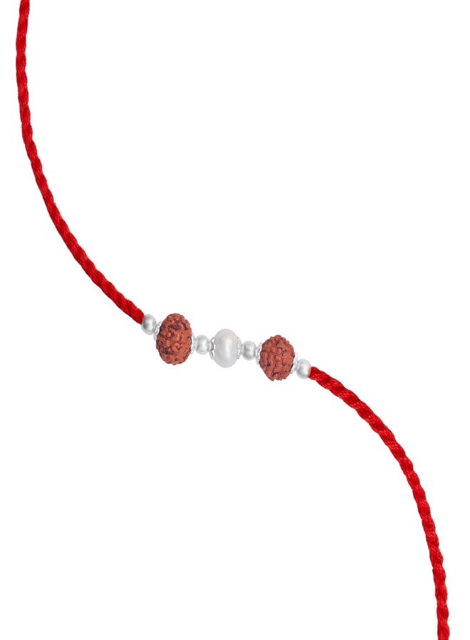 ZAVYA 925 Sterling Silver Rudraksh Freshwater Pearl Rhodium Plating Silver Rakhi | Rakhi for Brother- Rakshabandhan | Gift for Men & Boys |With Certificate of Authenticity and 925 Hallmark - Image 5