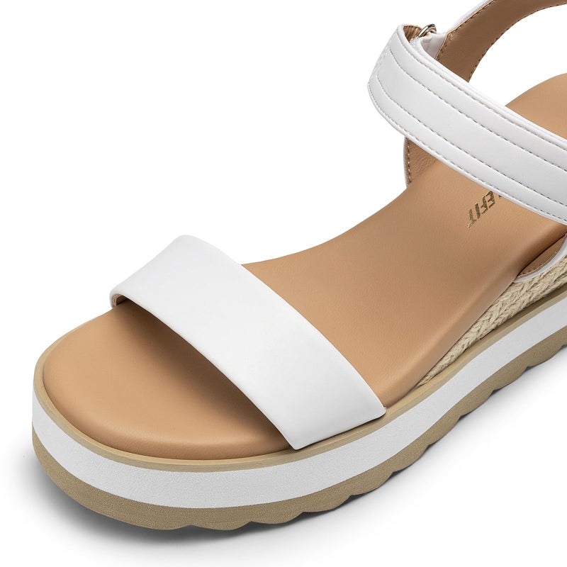 Athlefit Espadrille Wedge Sandals for Women, Open Toe Ankle Strap Low Wedge Heel Platform Sandals for Summer, White Size 8, SAPS2617W - Image 5
