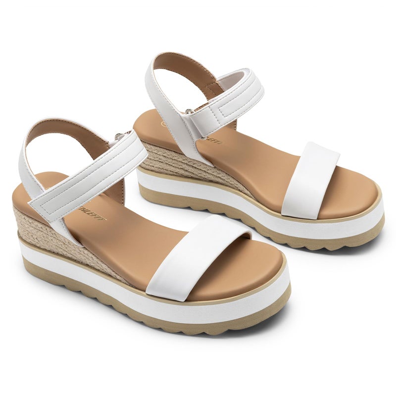 Athlefit Espadrille Wedge Sandals for Women, Open Toe Ankle Strap Low Wedge Heel Platform Sandals for Summer, White Size 8, SAPS2617W - Image 4