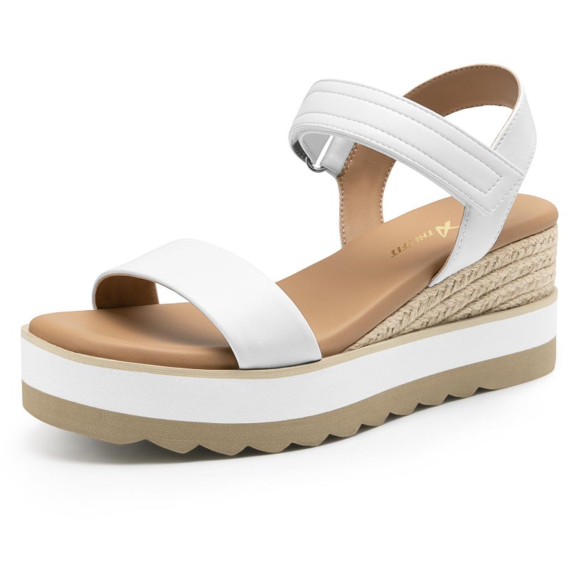 Athlefit Espadrille Wedge Sandals for Women, Open Toe Ankle Strap Low Wedge Heel Platform Sandals for Summer, White Size 8, SAPS2617W - Image 1