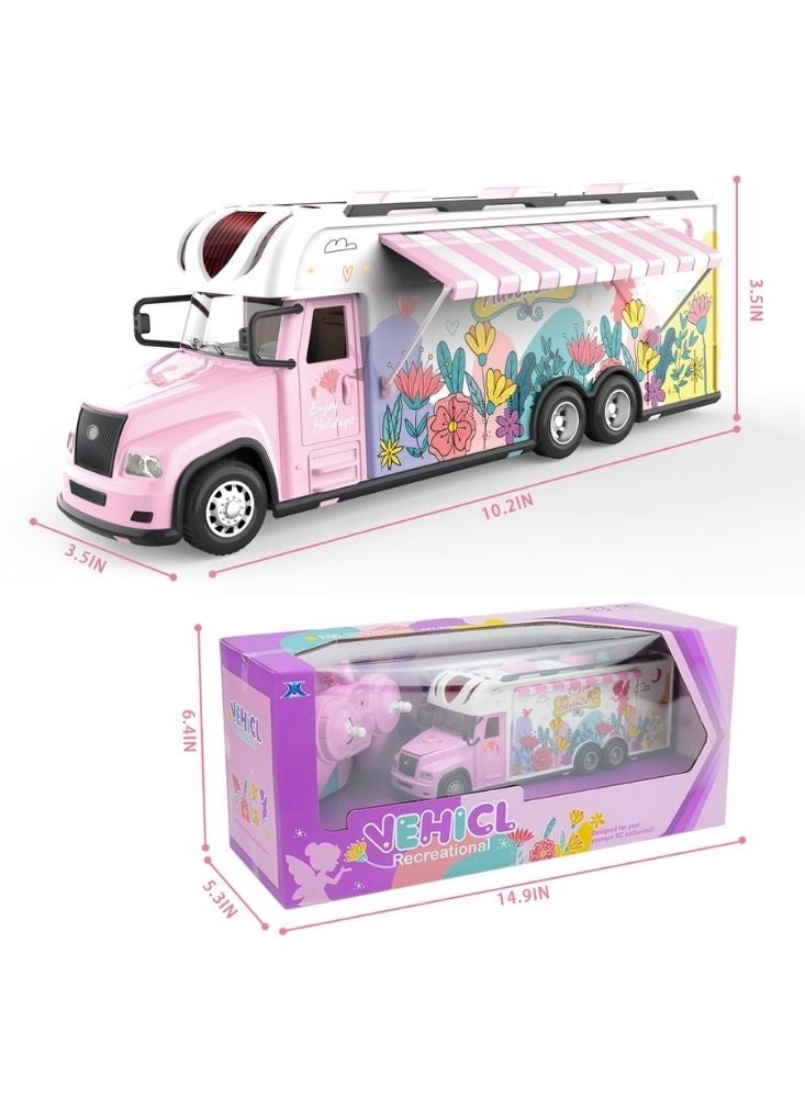 بريميم مجموعة ألعاب شاحنة طعام تعمل بجهاز تحكم عن بعد باللونين الوردي والأبيض مع ملحقات مطبخ ومقهى خارجي - Image 5