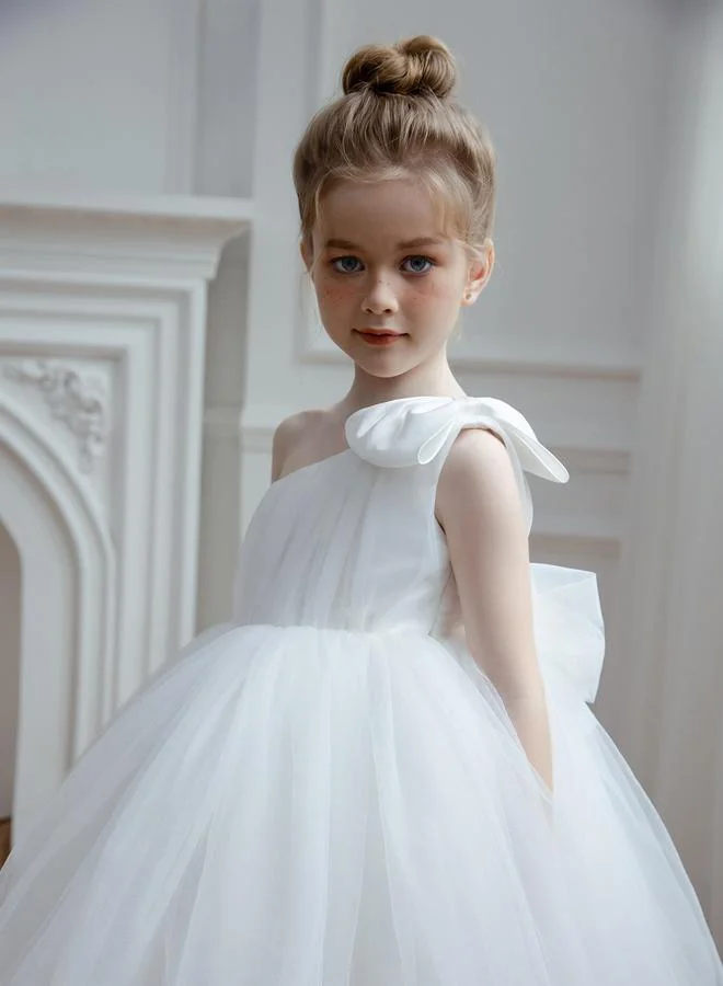 تايك تو فستان حفلات شبكي بكتف واحد ومزين بفيونكة للبنات