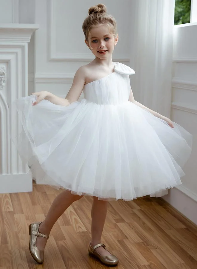 تايك تو فستان حفلات شبكي بكتف واحد ومزين بفيونكة للبنات