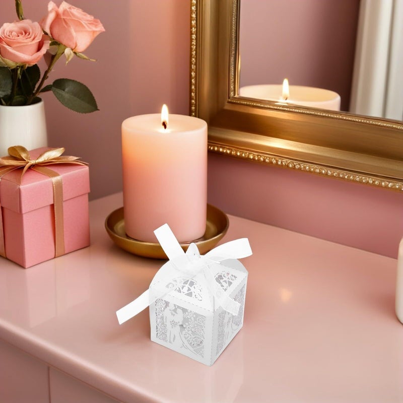 50pcs White Hollow Out European Style Wedding Favor Boxes Paper Candy Boxes For Bridal Party Bride Groom Theme Treat Packaging - Image 5