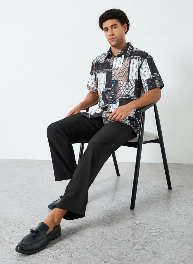 تايك تو Men Patchwork Print Shirt and Pants Co-Ords