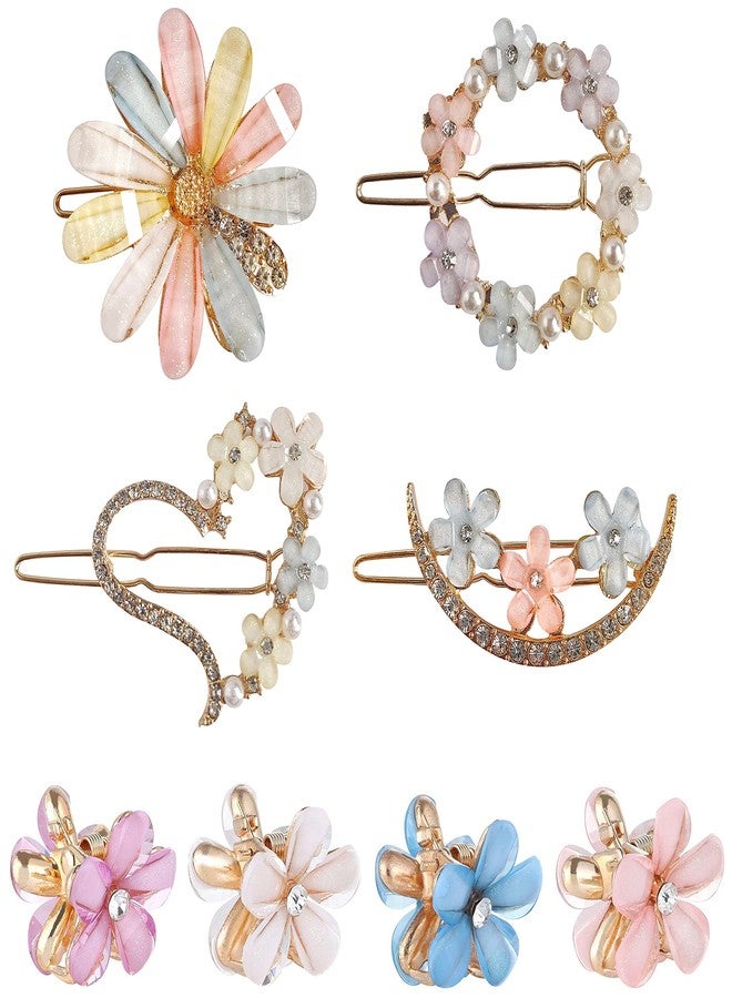 Glamyou Korean Style Gold Metal Pearl Geometric Stone Lock Hair Pins Hair Clip Hair Accessories Jewellery for Women And Girls (Pack of 8 Pcs) B1 - Image 1