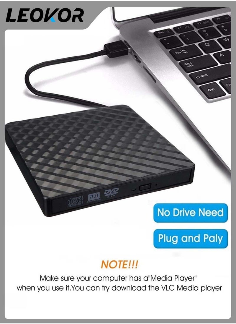LEOKOR - External DVD Drive,USB 3.0 CD/DVD +/-RW Drive Portable,CD DVD Player Burner Reader Writer,Slim Optical CD ROM Drive,for Laptop Desktop PC Windows 10/8/7/XP/Linux/Vista(Black) - Image 1