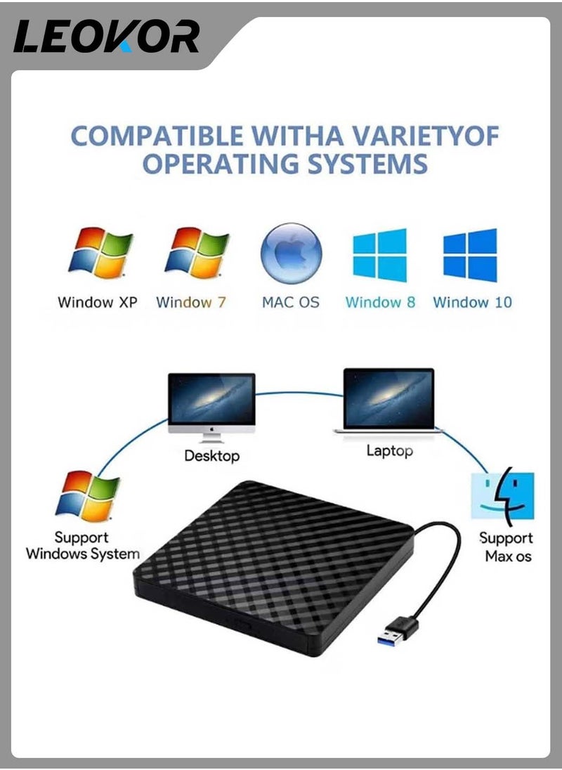 LEOKOR - External DVD Drive,USB 3.0 CD/DVD +/-RW Drive Portable,CD DVD Player Burner Reader Writer,Slim Optical CD ROM Drive,for Laptop Desktop PC Windows 10/8/7/XP/Linux/Vista(Black) - Image 1