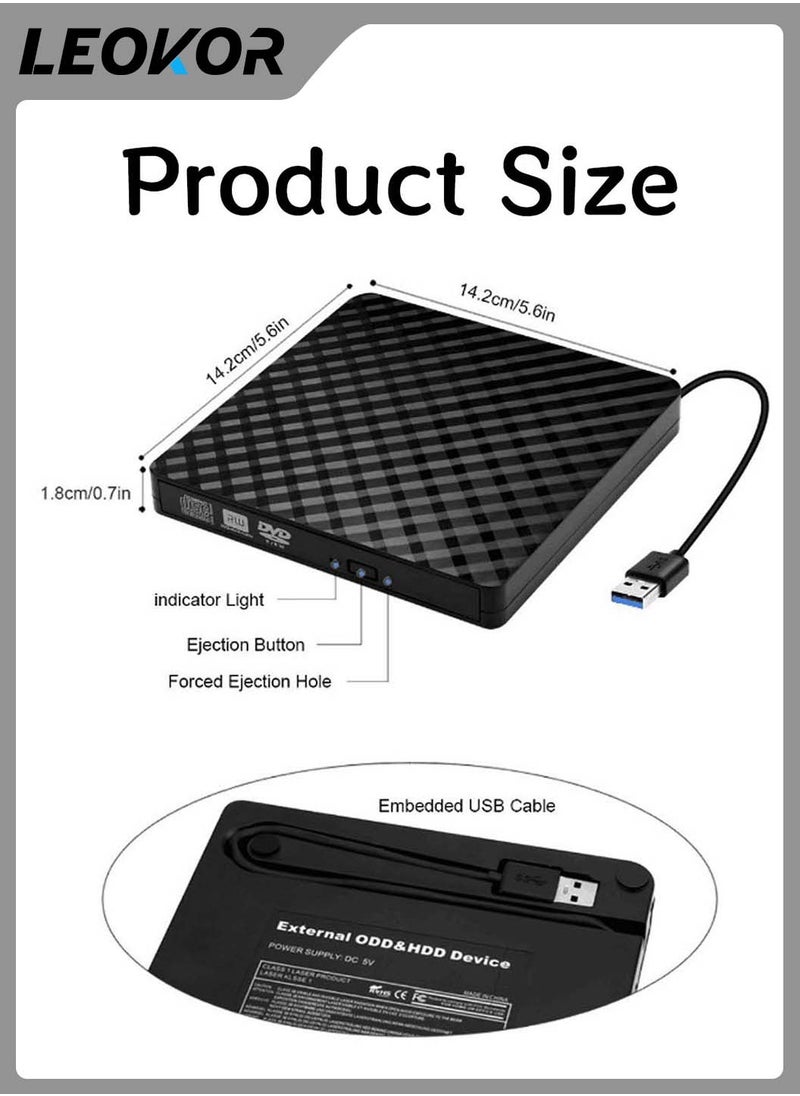 LEOKOR - External DVD Drive,USB 3.0 CD/DVD +/-RW Drive Portable,CD DVD Player Burner Reader Writer,Slim Optical CD ROM Drive,for Laptop Desktop PC Windows 10/8/7/XP/Linux/Vista(Black) - Image 1