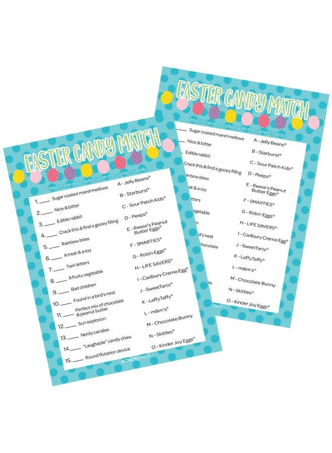 DISTINCTIVS Easter Themed Candy Matching Classroom Party Game - 25 Player Cards - Image 1