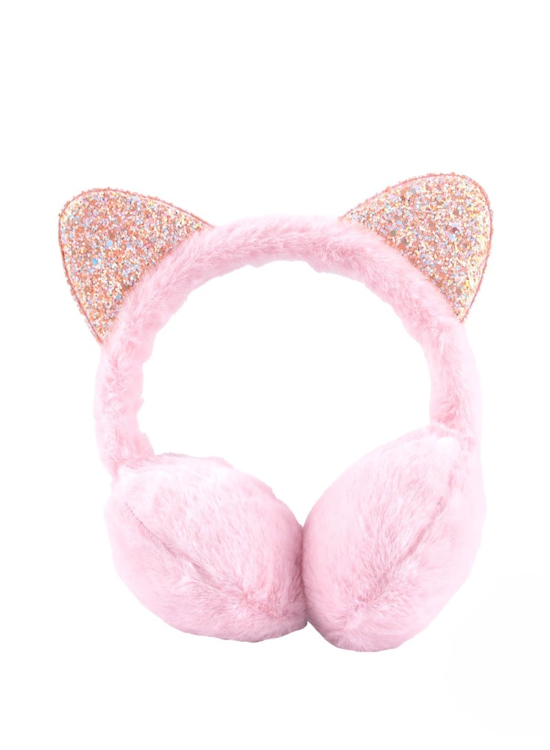 دفاية أذن شتوية لطيفة بشكل أذن قطة / باللون الوردي - Image 1