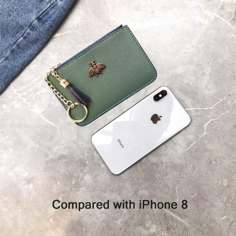 AnnabelZ Women's Coin Purse Change Wallet Pouch Leather Card Holder with Key Chain Tassel Zip (CH Army Green) - Image 4
