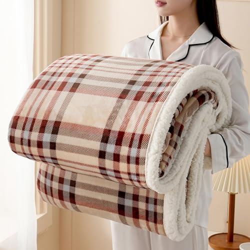 Gracelife Sherpa Blanket Throw Blanket for Couch Sherpa Fleece Blanket Fluffy Checkered Soft Blanket for All Season Use Cozy Thick Warm Big Throws BeigePlaid 6080 - Image 1