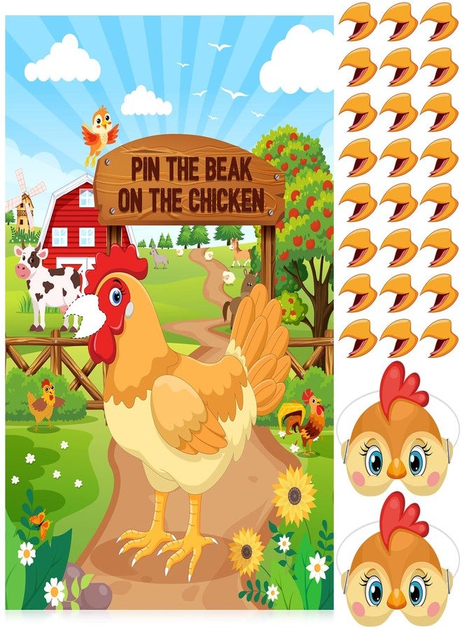 Faccito Farm Animal Games Pin The Beak on The Chicken Barnyard Birthday Party Decorations Farm Poster Games with 24 Stickers Eye Mask for Kids Family School Activities Birthday Party Decor Supplies - Image 1