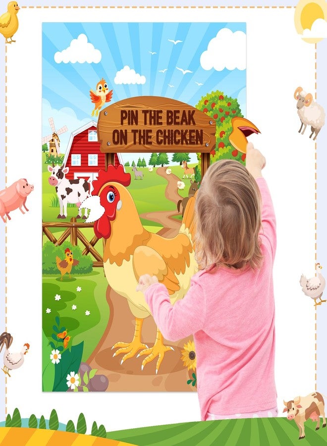 Faccito Farm Animal Games Pin The Beak on The Chicken Barnyard Birthday Party Decorations Farm Poster Games with 24 Stickers Eye Mask for Kids Family School Activities Birthday Party Decor Supplies - Image 4