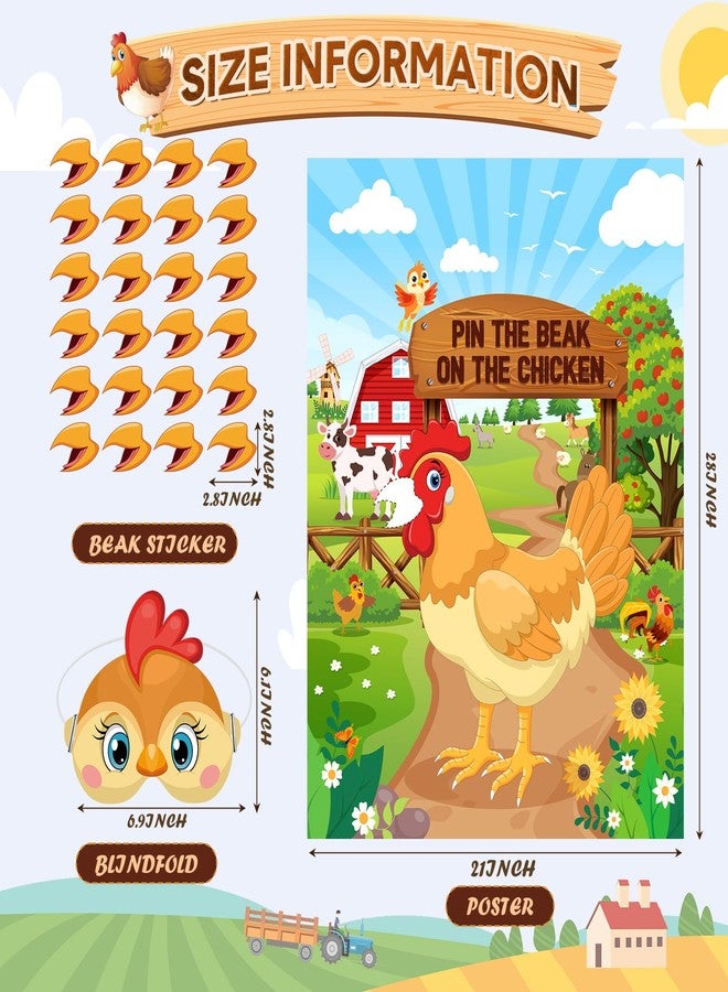 Faccito Farm Animal Games Pin The Beak on The Chicken Barnyard Birthday Party Decorations Farm Poster Games with 24 Stickers Eye Mask for Kids Family School Activities Birthday Party Decor Supplies - Image 2