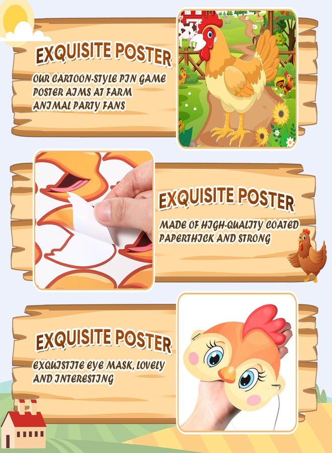 Faccito Farm Animal Games Pin The Beak on The Chicken Barnyard Birthday Party Decorations Farm Poster Games with 24 Stickers Eye Mask for Kids Family School Activities Birthday Party Decor Supplies - Image 5