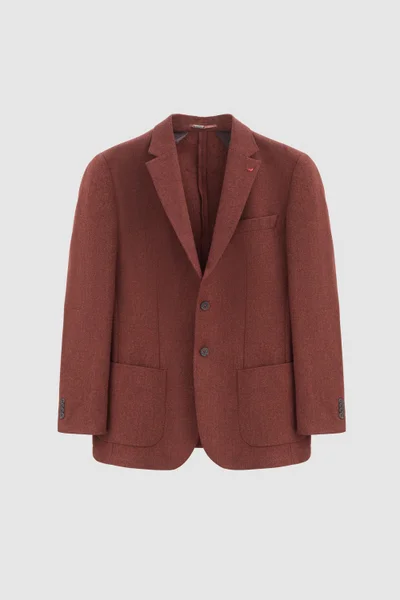 D'S DAMAT Ds Damat Regular Fit Brick Red Double Slit Wool Blazer Fabric Jacket
