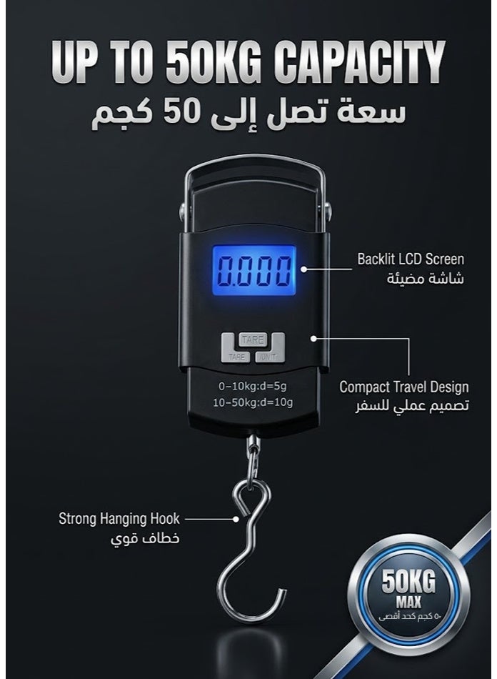 general Digital Luggage Scale 50kg, Portable Hanging Baggage Weight Scale with Blue Backlit LCD Display, Travel Suitcase Weight Checker, Electronic Hanging Scale for Luggage, Bags, Parcels, Groceries & Backpacks - Image 2