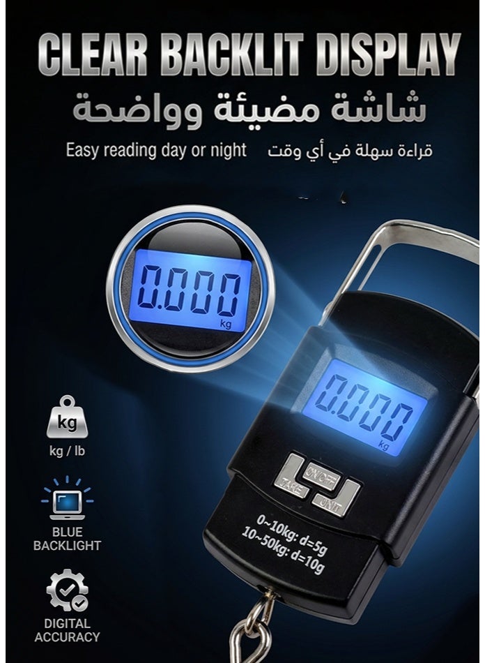 general Digital Luggage Scale 50kg, Portable Hanging Baggage Weight Scale with Blue Backlit LCD Display, Travel Suitcase Weight Checker, Electronic Hanging Scale for Luggage, Bags, Parcels, Groceries & Backpacks - Image 3