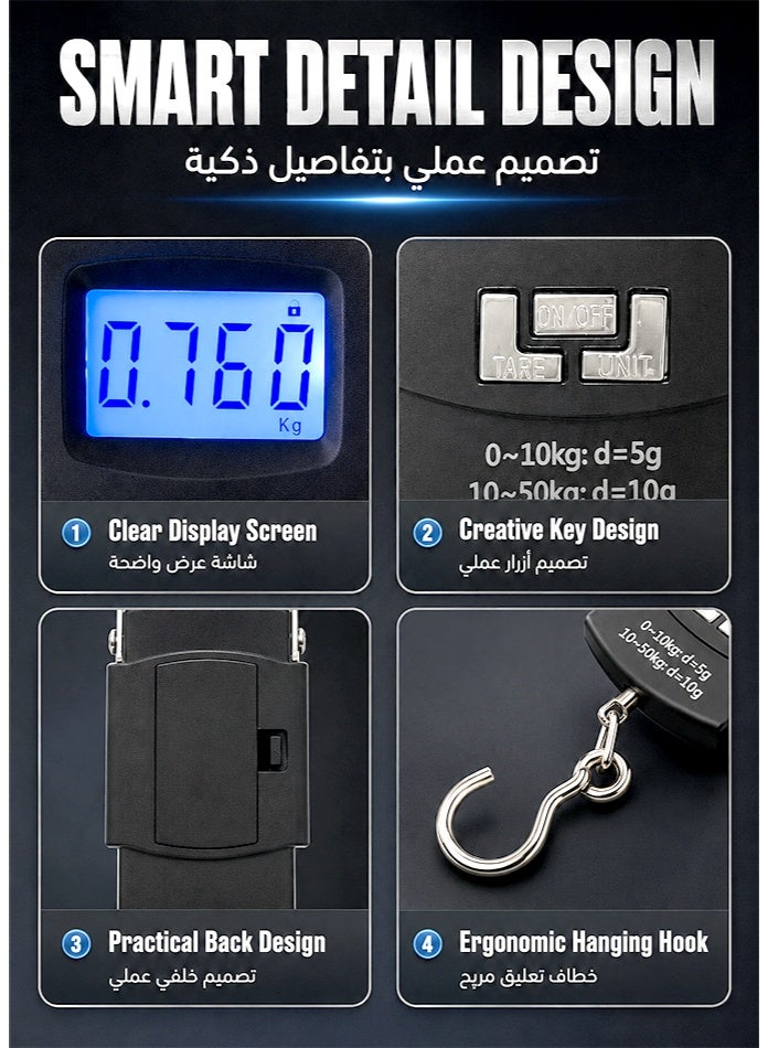general Digital Luggage Scale 50kg, Portable Hanging Baggage Weight Scale with Blue Backlit LCD Display, Travel Suitcase Weight Checker, Electronic Hanging Scale for Luggage, Bags, Parcels, Groceries & Backpacks - Image 4