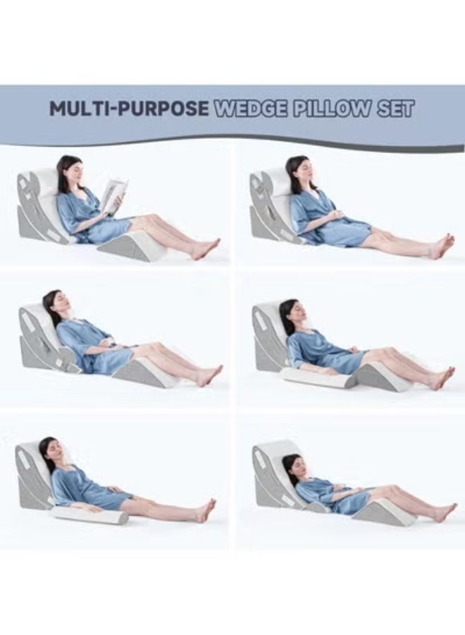 MIGA 4PCS Orthopedic Bed Wedge Pillow Set for S leeping, Post Surgery Foam Pillow for Body, Back and Leg Pain Relief, Triangle Adjustable Support Pillow - Acid Reflux, Anti Snoring & GERD Sleeping - Image 3