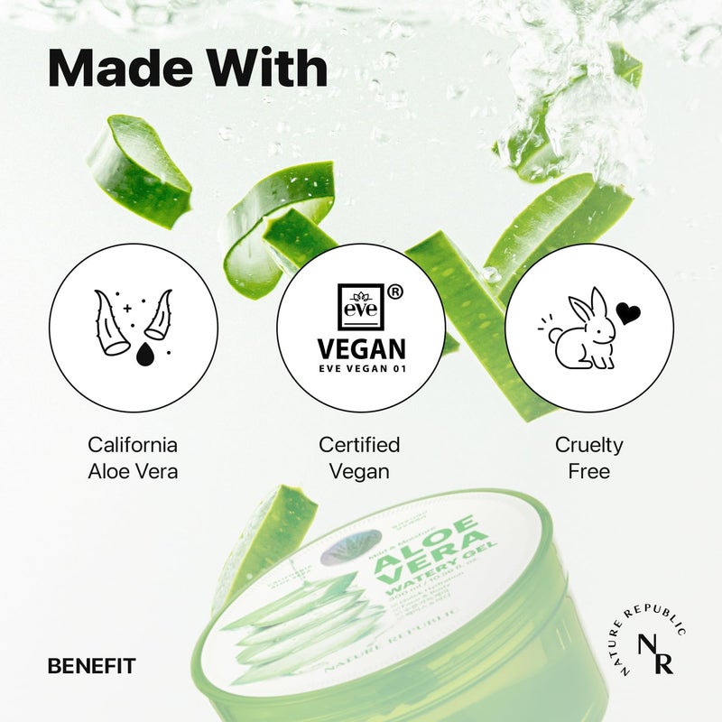 Nature Republic MILD & MOISTURE ALOE VERA WATERY GEL (1 PCS) Quick Hydration & Moisturizing,fast absorbing non-sticky texture,korean skin care for Face,Hair,Sunburn relief, aftershave, all Skin Types - Image 3