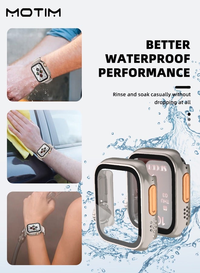 Motim 2 Pcs Apple Watch Series 9/8/7/6/5/4/SE 2, 44mm Case with Tempered Film Screen Protector, Waterproof Full Protective Hard PC Bumper Cover, 44mm - Image 4