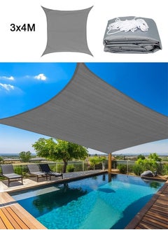 TAPIT 3mx4m UV Resistant Sunshade Sail for Garden Swimming Pool, Outdoor Waterproof Sun Shade Sails Canopy, Rectangular Sunscreen Canopy for Patio Lawn (Grey)  - Image 1