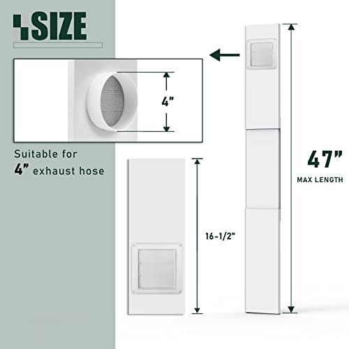 Flehomo Dryer Vent Window Kit, Include Dryer Vent Cover with Moving Flaps, Dryer Vent Kit for 4" Diameter Dryer Hose, Adjustable Window Vent Kit for Sliding Windows with Insulating Aluminum Seal Tape - Image 2